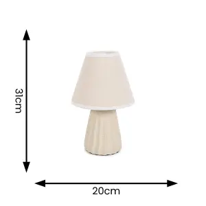 ValueLights Saskia Natural Ceramic Textured Base Bedside Table Lamp with Linen Tapered Shade