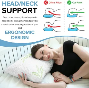 Bamboo Memory Foam Bed Pillow Head Neck Support, Anti-Allergy Washable Breathable Cover (Pack of 2)