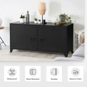 Black 2 Doors Adjustable Shelves Metal File Cabinet Tv Stand Side Cabinet for Home and Office 119cm