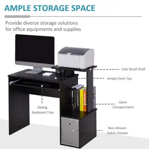 HOMCOM Computer Desk with Sliding Keyboard Tray Storage Drawer Shelf Black