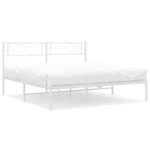 Berkfield Metal Bed Frame with Headboard White 140x190 cm