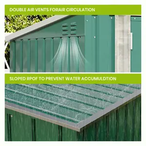 7 x 3ft Outdoor Metal  Garden Storage Shed Pent Tool Shed Bicycle Storage Shed Green