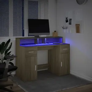 Berkfield Desk with LED Lights Sonoma Oak 120x55x91 cm Engineered Wood