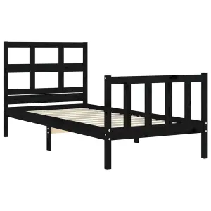 Berkfield Bed Frame with Headboard Black Small Single Solid Wood