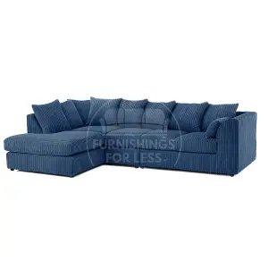 Luxor Marine Blue Jumbo Cord Large 5 Seater Corner Sofa Long Left Hand Facing