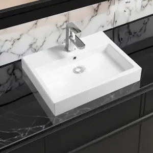 7549 Ceramic 50cm x 38cm Thick-Edge Inset Basin with Rect Full Bowl