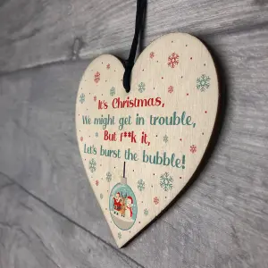 Funny Christmas Tree Decoration Lockdown Gift Wood Heart Family Gift Keepsake