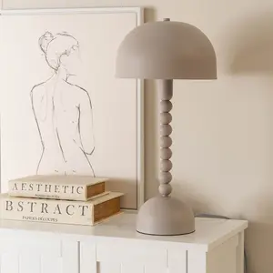 ValueLights Lowe Grey Pebble Abstract Bedside Table Lamp with a Dome Lampshade