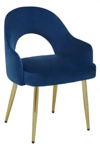 Interiors by Premier Midnight Velvet Dining Chair, Luxury Blue Velvet Dining Chair, Comfy Dining Chair with Gold Metallic Legs