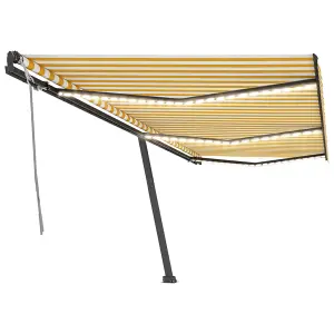 Berkfield Manual Retractable Awning with LED 600x350 cm Yellow and White