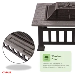 Oypla Firepit Table Brazier Outdoor Garden Patio BBQ Barbecue Grill with Cover