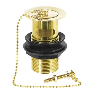 SPARES2GO Sink Basin Waste Luxury Slotted Brass Overflow Plug with Chain and Stay (40mm 1 1/4", Gold Finish)