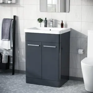 Nes Home Afern 600mm Vanity Unit Cabinet and Wash Basin Anthracite