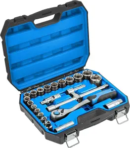 Hogert 46pc Tool Set Socket Spanner Screwdriver Bits 1/4 Inch Alloy Chrome Vanadium Steel Drop Forged Ratchet Mechanism 72 Teeth