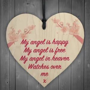 Red Ocean Angel In Heaven Memorial Bereavement Wood Heart Hanging Plaque Grave Gift Sign