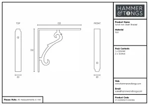 Hammer & Tongs Scroll Iron Shelf Bracket - D155mm - Raw - Pack of 2