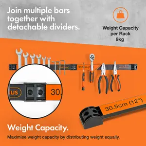 VonHaus Magnetic Tool Holders - 10kg Weight Capacity - Heavy Duty Magnetic Tool Holder Strips for DIY Storage - Spanner and Screw