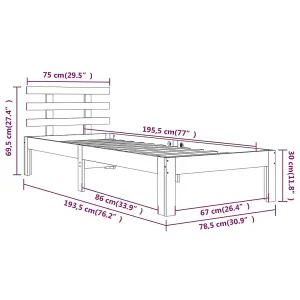 Berkfield Bed Frame Honey Brown Solid Wood 75x190 cm Small Single