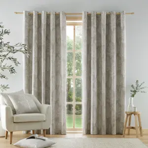 Catherine Lansfield Living Alder Trees 46x54 Inch Lined Eyelet Curtains Two Panels Natural