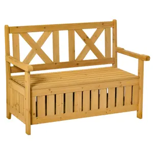 Outsunny Wood Storage Garden Bench for Patio Outdoor Seating Tools Organizer