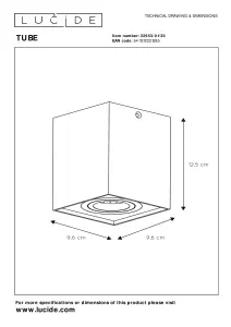 Lucide Tube Modern Surface Mounted Ceiling Spotlight - 1xGU10 - Black