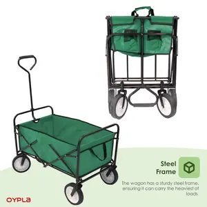 Oypla Green Heavy Duty Foldable Garden Festival Trolley Folding Cart Wagon Truck Wheelbarrow