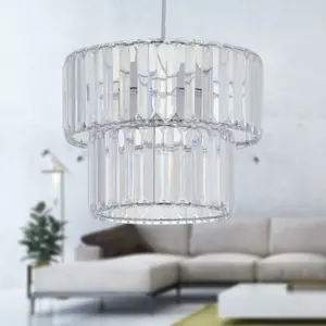 First Choice Lighting Clint Clear Acrylic Crystal Two Tier Easy Fit Pendant Shade