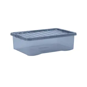 Wham Crystal 5x 32L Plastic Storage Boxes with Lids. Medium Size, Strong. Made in the UK Tint Smoke