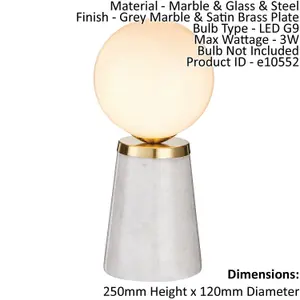 Table Lamp Grey Marble & Satin Brass Plate 3W LED G9 Complete Lamp