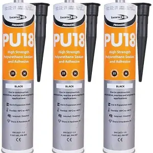 Bond It PU18 Black Polyurethane Sealant Adhesive Strong Paintable (Pack of 3)