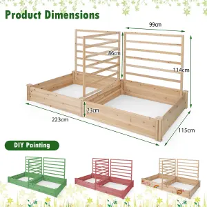 Costway Outdoor Raised Garden Bed Wooden Elevated Planter w/ 2 Planter Boxes & 3 Trellis