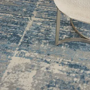 Ivory Grey Blue Modern Easy to Clean Abstract Rug For Dining Room Bedroom Living Room -69 X 221cm (Runner)