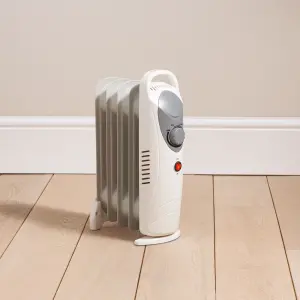 Daewoo Mini Oil Filled Radiator 650W 5 Fin Portable Heater Adjustable Thermostat White HEA1143GE