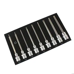 US PRO Tools 1/2" Dr 9 Piece 140mm Long Torx Star Bit Sockets Set T27 - T70 Inc T47 3304