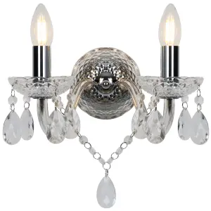 GoodHome Gacruz Traditional Clear & Grey Chrome effect Double Wall light