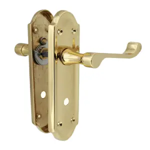 Ashford Door Handle Bathroom Lock Scroll Lever - Polished Brass