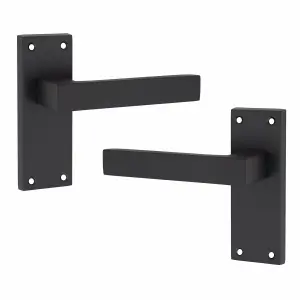 Golden Grace 5 Pair of Victorian Straight Delta Handle Latch Door Handles Matt Black with 120mm x 40mm Backplate