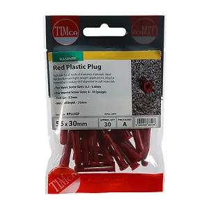 Timco - Plastic Plugs - Red (Size 30mm - 30 Pieces)