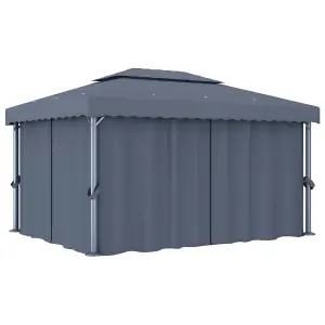 Berkfield Gazebo with Curtain&LED String Lights 4x3 m Anthracite