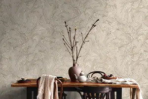 Holden Liquid Marble Swirl Effect Glitter Metallic Shimmer Textured Wallpaper Taupe 50435