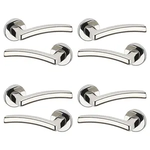 URBNLIVING 122mm Length 8Pcs Harcourt Metal & Polished Nickel Lever Latch Door Handles Set