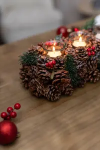 Christmas Candle Holder Tea Light Glass Votive Pine Cone Home Decor Berries Xmas