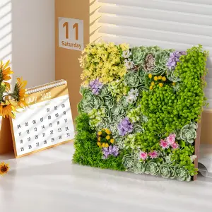 COSTWAY 2 Pack Square Artificial Foliage Wall 50 x 50 cm Faux Plant Wall Decoration