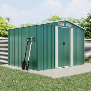 Dark Green Metal Reinforced Roof Furniture Garden Storage Shed Tool Shed with Lockable Door