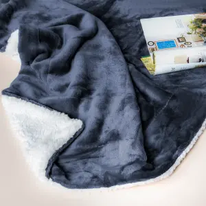 EHC Warm & Soft Sherpa Flannel Fleece Microfiber Blanket, Double Bed, Navy Blue - 150 cm x 200 cm