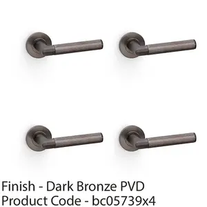 4 PACK - SOLID BRASS Knurled Door Handle Set - Dark Bronze Mitred Lever on Round Rose