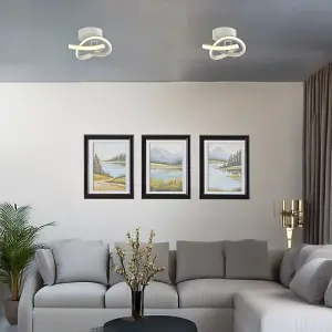 Modern LED White Ceiling Light with Swirl Thick Metal Strip Creates 1253 Lumens