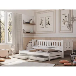 Kids Bunk Bed with Trundle with Drawers White