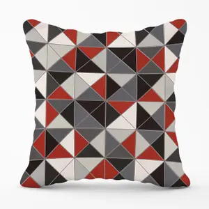 Grey Red Triangle Geometric Outdoor Cushion 45cm x 45cm