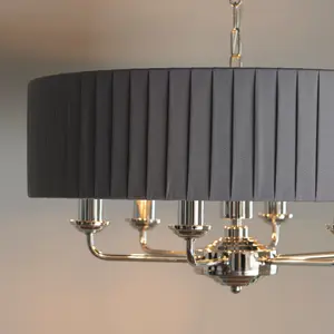 Ceiling Pendant Light - Bright Nickel & Charcoal Fabric - 6 x 40W E14 - e10245